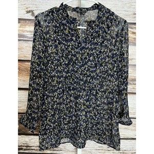 Theory Women’s Size P (0)  Blue Floral Silk Top V Neck Bib Front